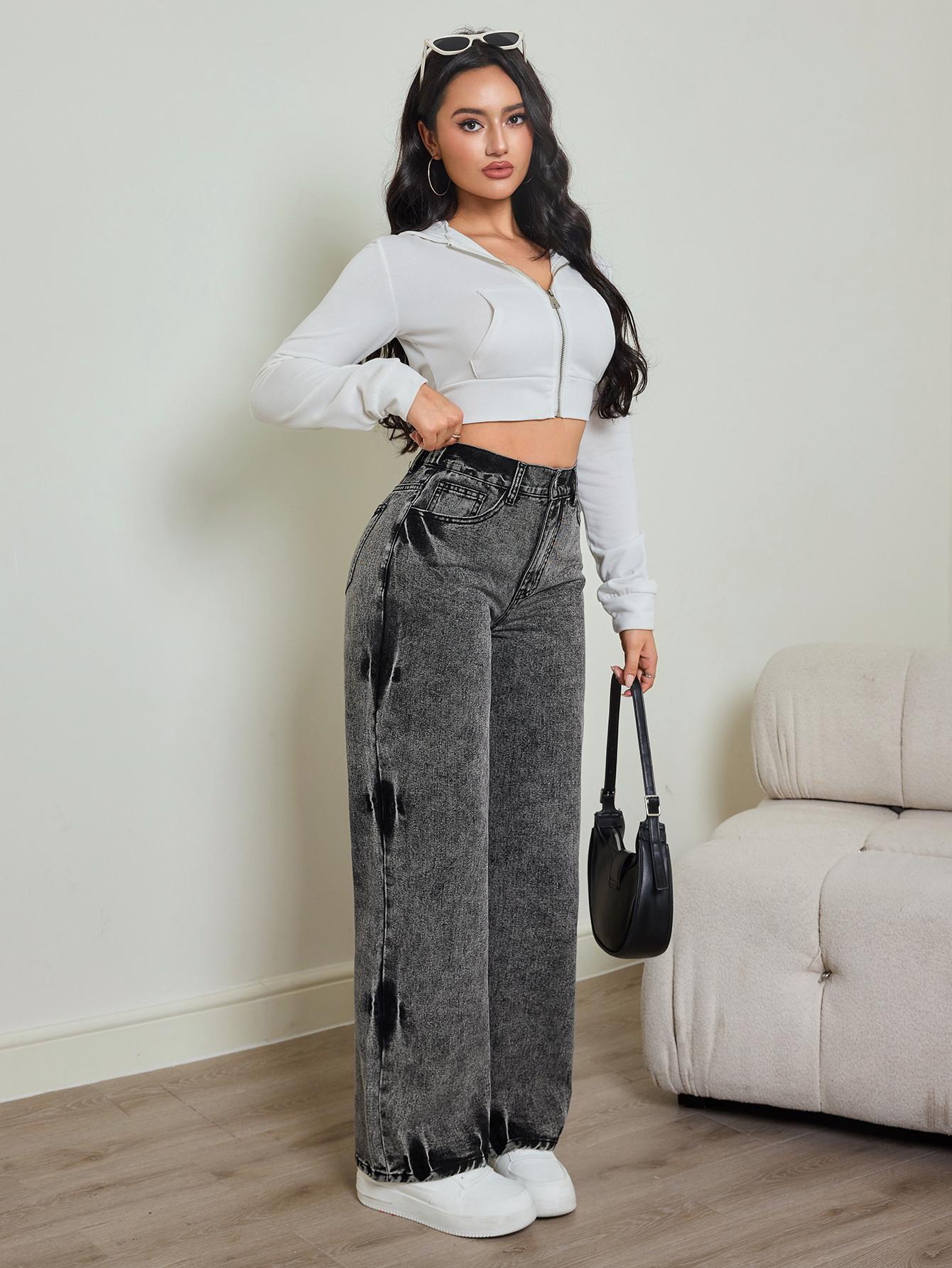 Nouveau jean femme automne 2025, tie-dye contrastant, taille élastique, jean droit taille haute