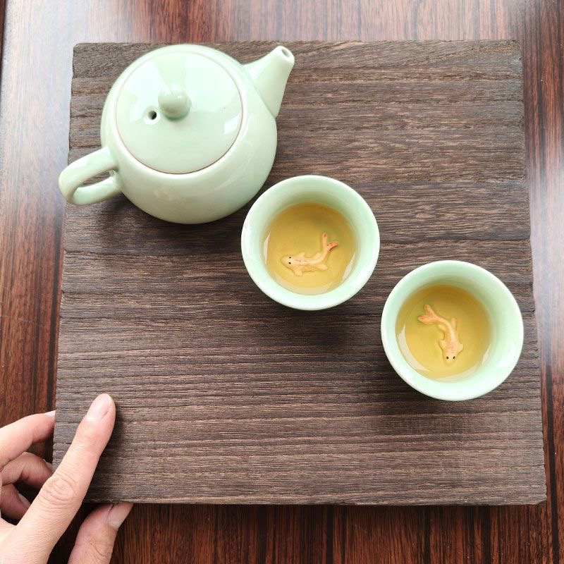 Plateau à thé en bois écologique original - Table à thé rectangulaire en bois massif de style chinois vintage pour la maison et la cérémonie du thé