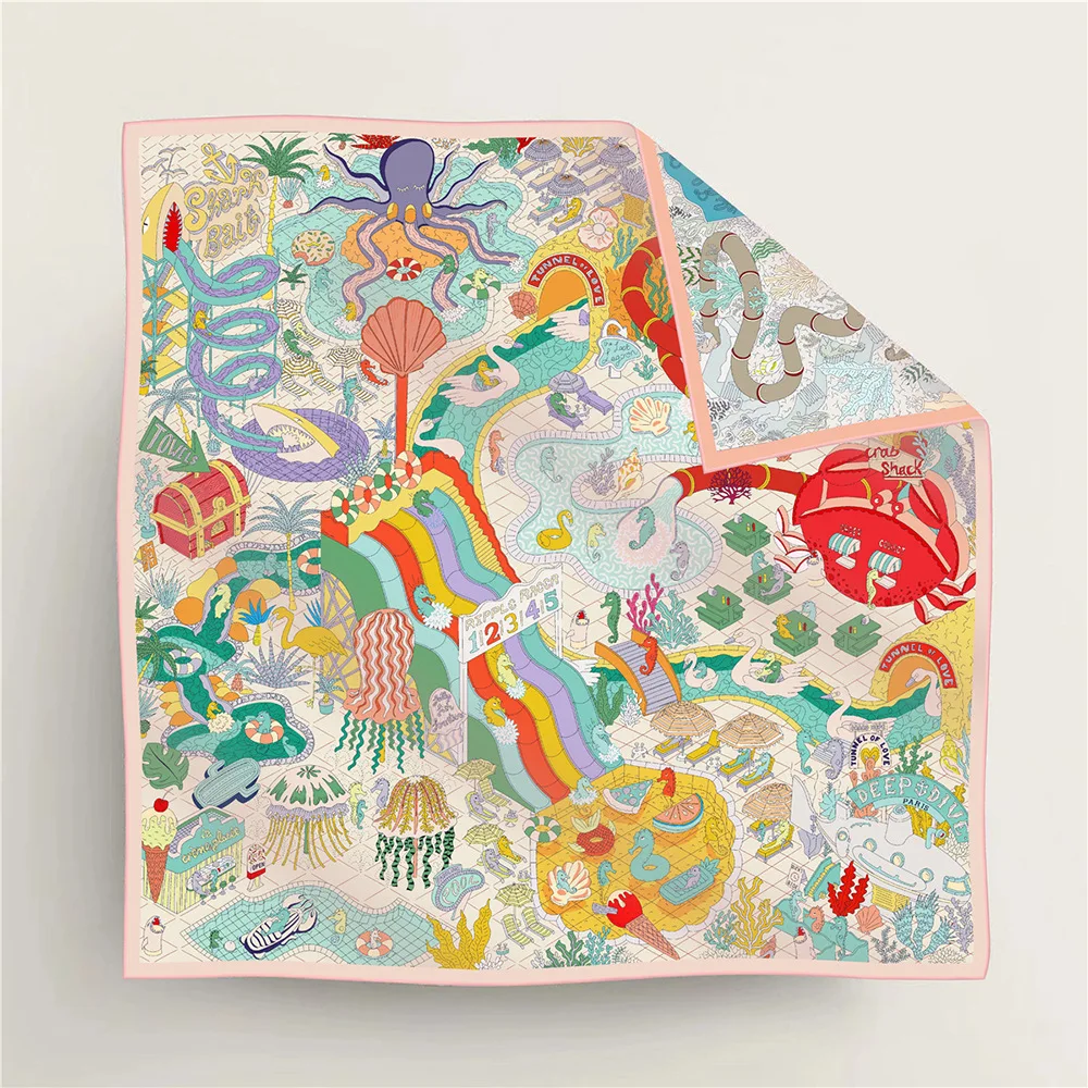 Foulard carré imprimé double face pour femmes, mode 90x90cm, Hijab, Bandana, Protection solaire de plage, châle enveloppant