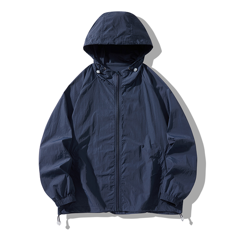 Veste d'été fine à capuche pour hommes, vêtements de Protection solaire imperméables, fermeture éclair complète, peau à séchage rapide, manteau coupe-vent noir