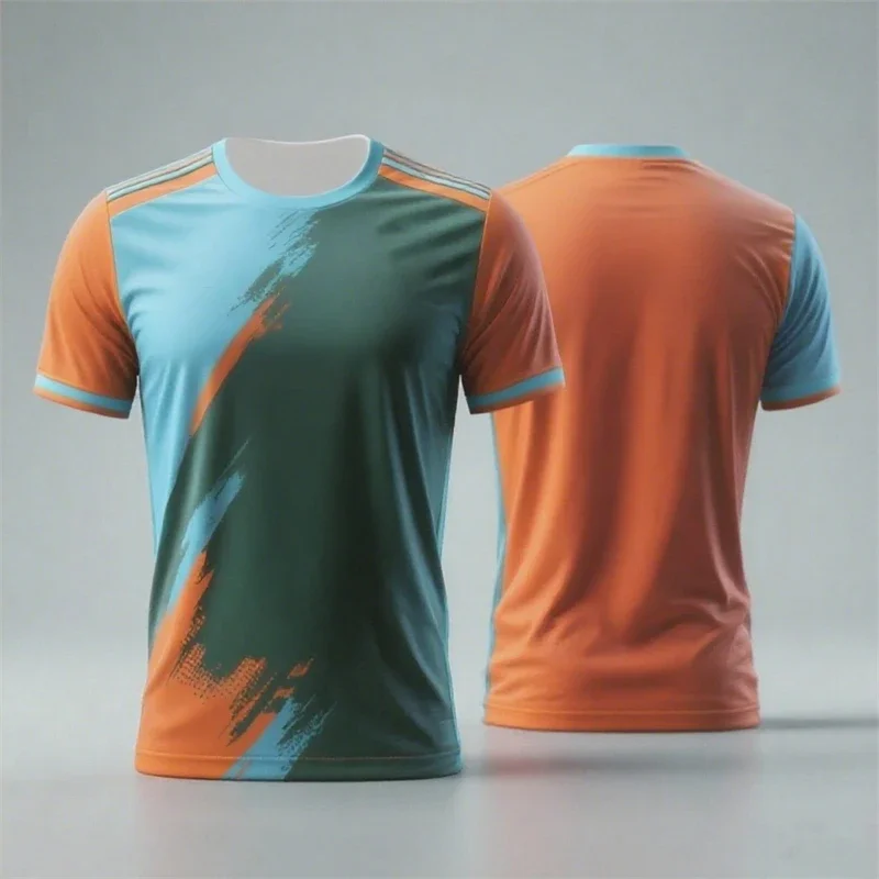 T-shirt de sport tendance et simple, avec un design bicolore contrastant. C'est un t-shirt décontracté idéal pour le fitness estival.