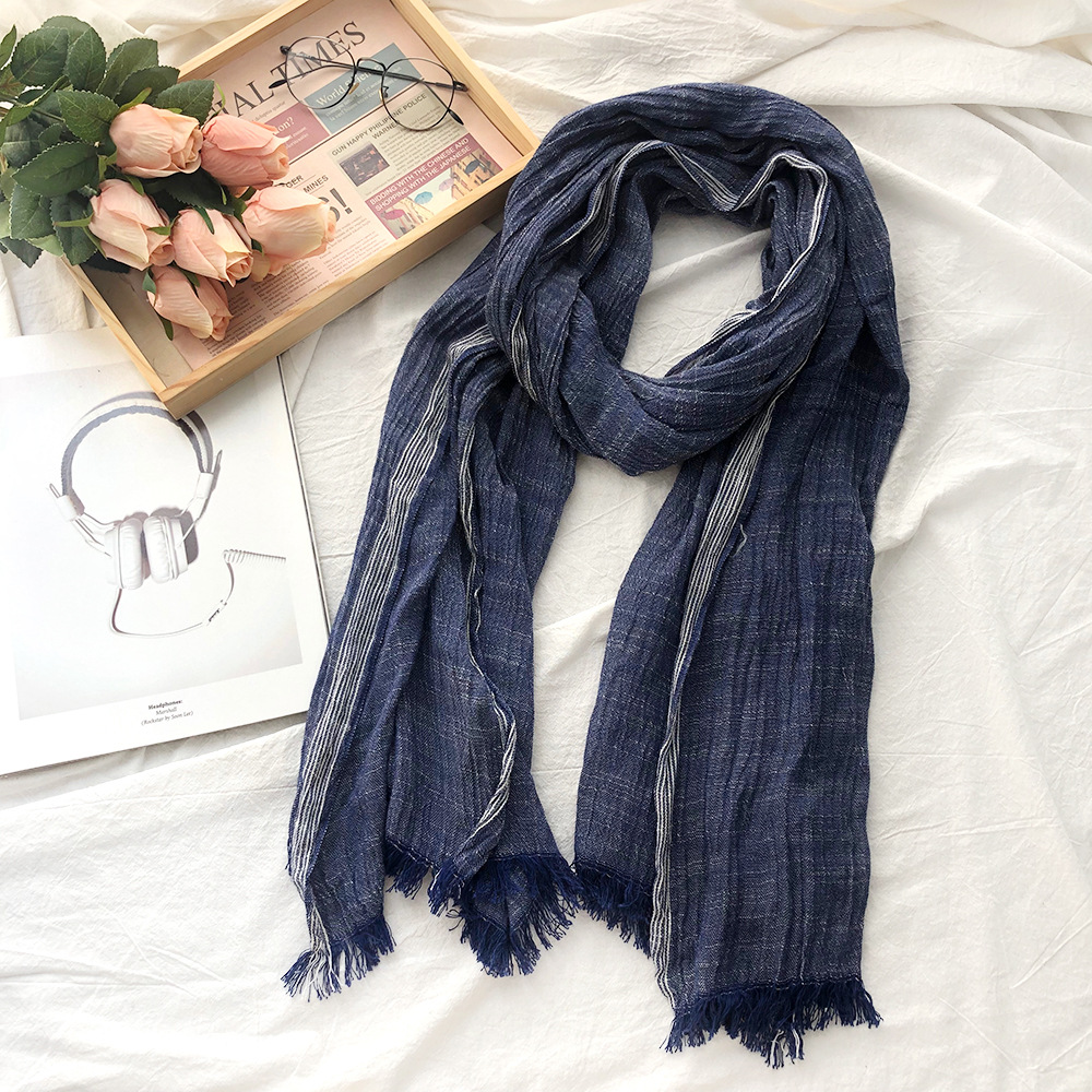 Coton lin hommes écharpe automne hiver noir marine rayé gland foulards hommes châle Wrap mode mâle accessoires Bufandas