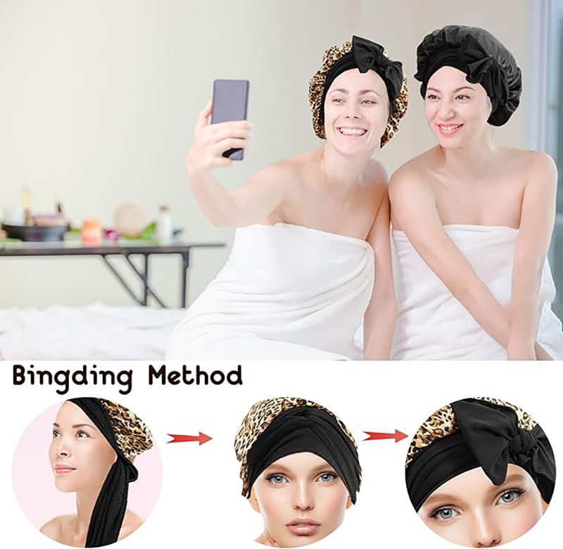 Nouveau Bonnet en Satin pour dormir, couverture de cheveux bouclés, Bonnet de nuit soyeux pour femmes, grand Bonnet de sommeil soyeux avec cravate
