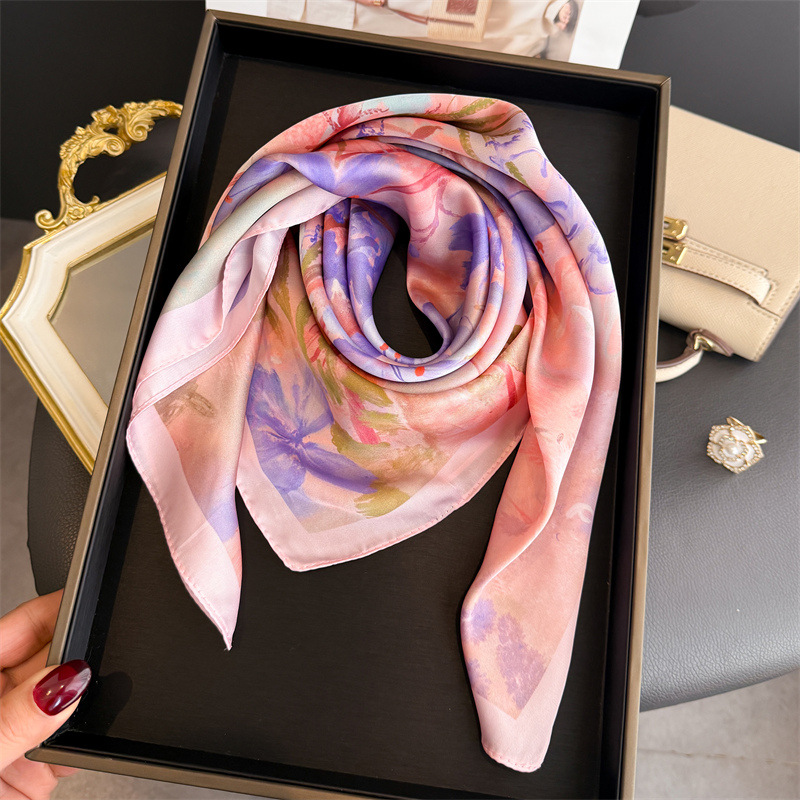 Nouveau Foulard Carré en Soie pour Femme, Imprimé Floral de Luxe, Doux, Bandeau, Ruban pour Sac à Main, Hijab, Foulard de Cou, Bandeau pour la Tête