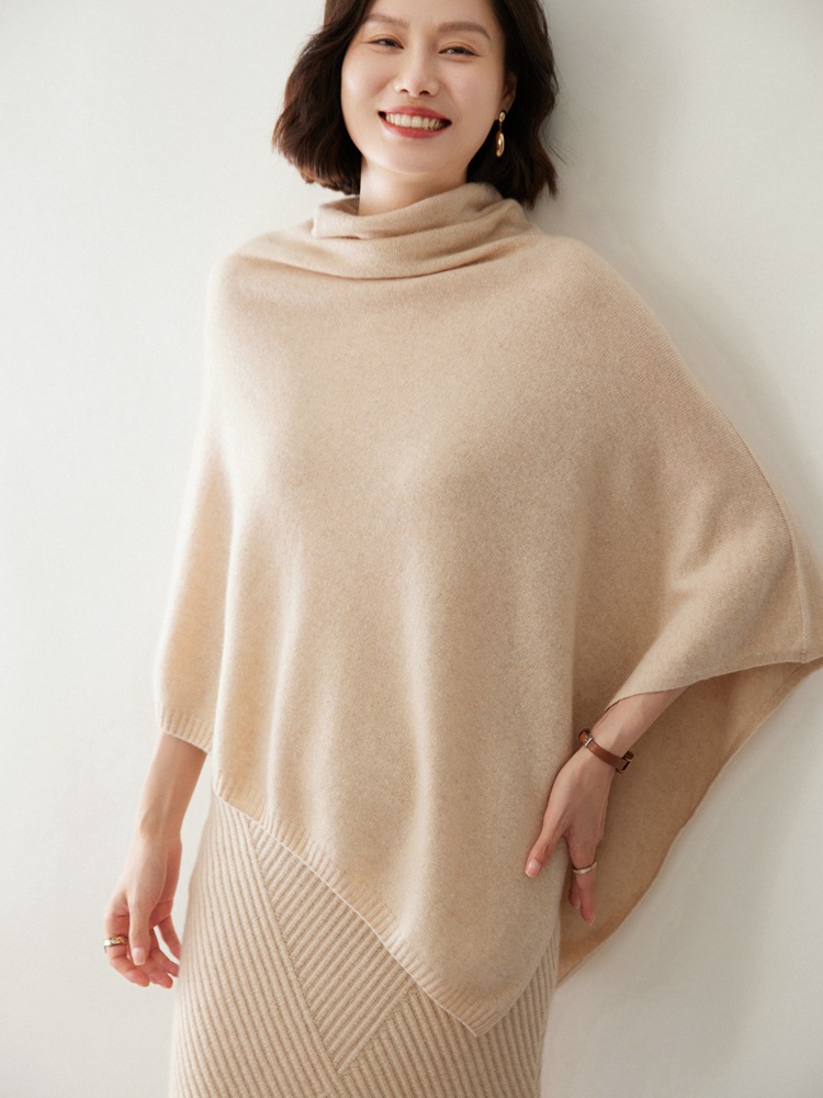 Cape châle en laine mérinos avec manches chauve-souris, pull à col roulé, pashmina, 100% laine, tout doux, chaud, Wollen irrégulier, Everak