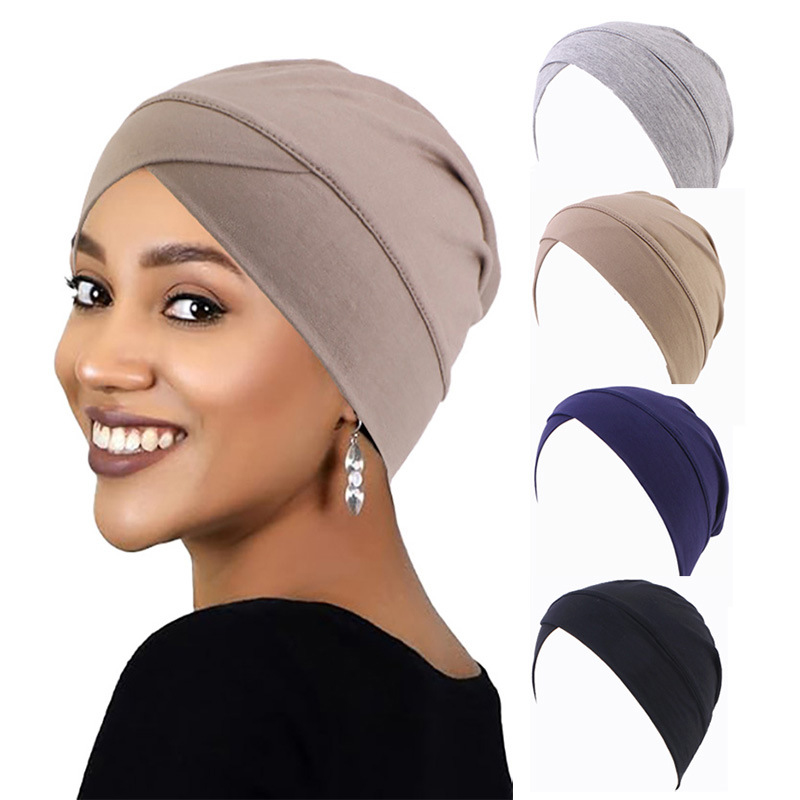 Turban croisé en coton Modal pour femmes, 1 pièce, bandeau musulman, bonnet doux, sous-vêtements intérieurs, couvre-chef, Hijabs, casquette de chimio pour dames