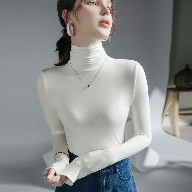 Femme T-shirt col roulé vêtements maigres 2025 haut noir pour femmes violet T-shirt Grunge T-shirt esthétique Simple pas cher élégant années 2000