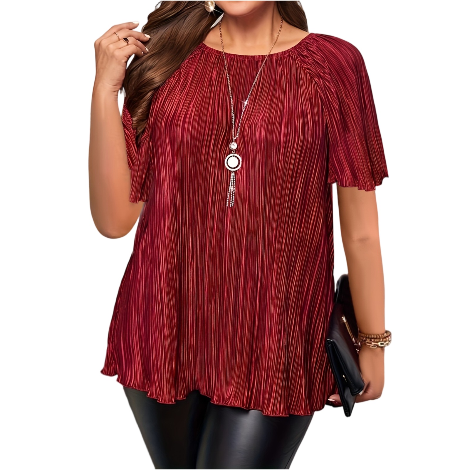 Grande taille T-Shirts pour femmes couleur unie col rond manches courtes ample grande taille haut été habillé blouses décontractées hauts