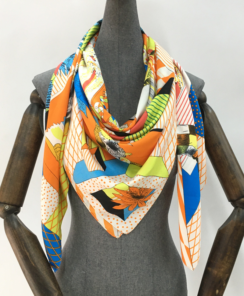 130CM mode foulard en soie femmes grands châles Coliseum imprimé carré Bandana luxe foulard musulman Hijab femme foulards
