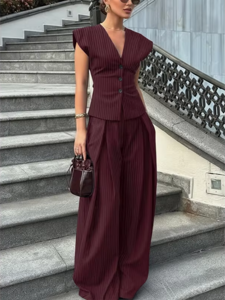 Ensemble gilet et pantalon en coton et lin pour femmes, respirant, sans manches, col en V profond, coupe ample, tenue décontractée pour les déplacements quotidiens, 2025