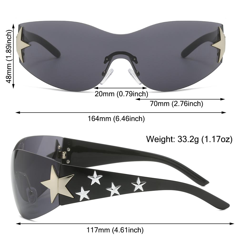 ChimCool-Lunettes de soleil noires pour femmes et hommes, lunettes d'été UV400, mode punk Y2K, décor d'étoiles, nuances, lunettes de voyage en plein air