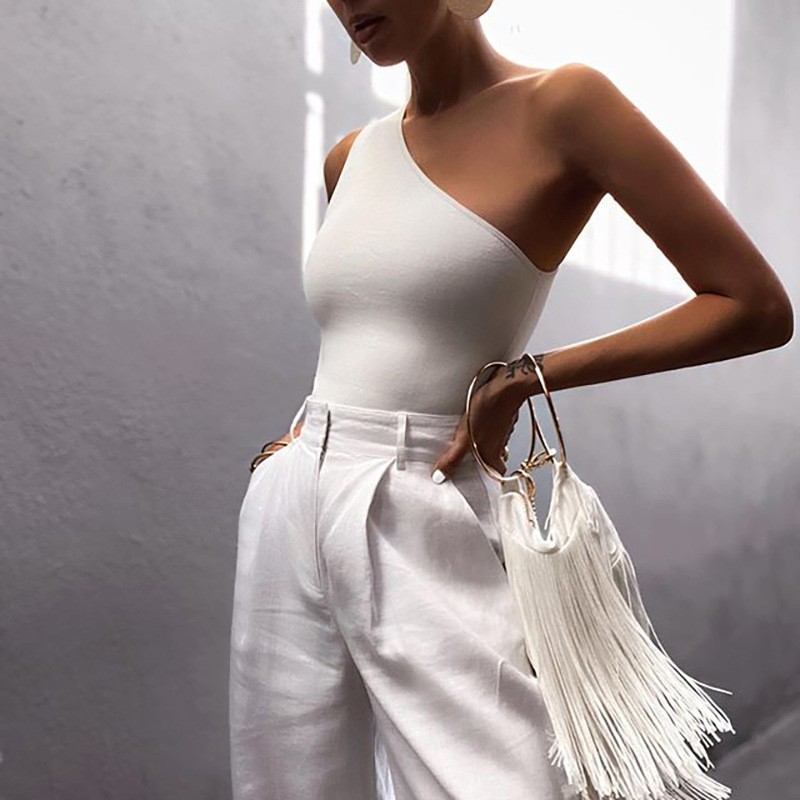 Débardeur de sport pour femmes, haut court Sexy, gilet décontracté, asymétrique épaule dénudée, tenue d'été, Fitness élastique