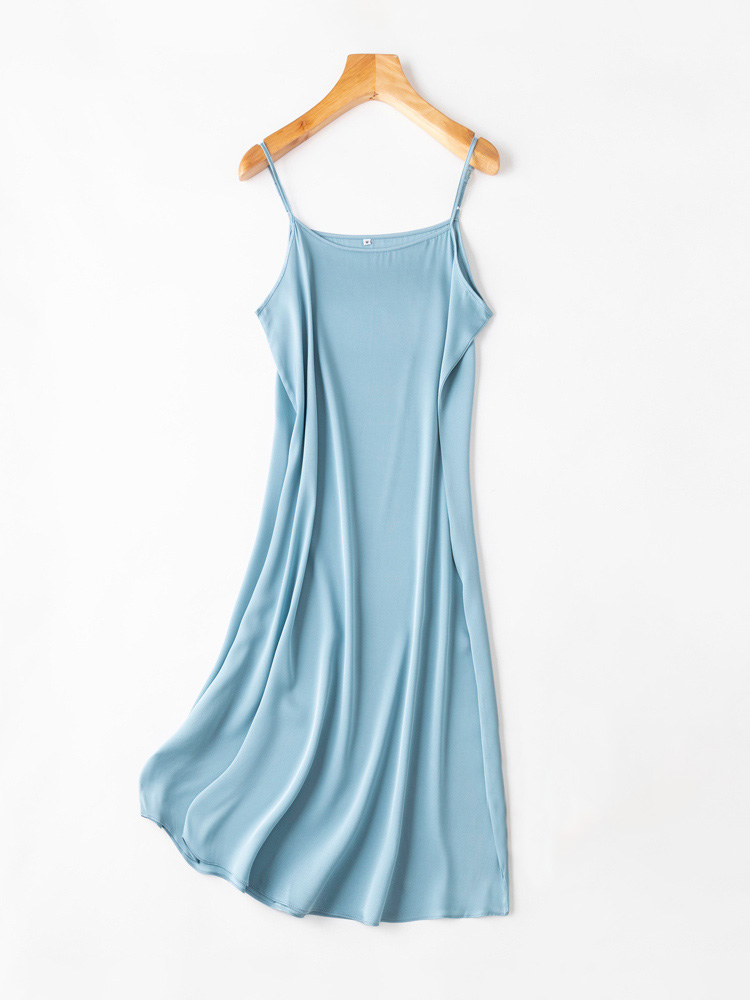 SuyaDream – robe mi-longue en soie pour femmes, 93% soie, 7% élasthanne, bretelles Spaghetti, nouveaux vêtements d'été, bleu, 2024