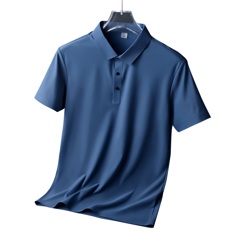 T-shirt en soie glacée sans trace pour homme, haut léger, demi-manche, couleur unie, en soie lisse, respirant, POLO sans trace