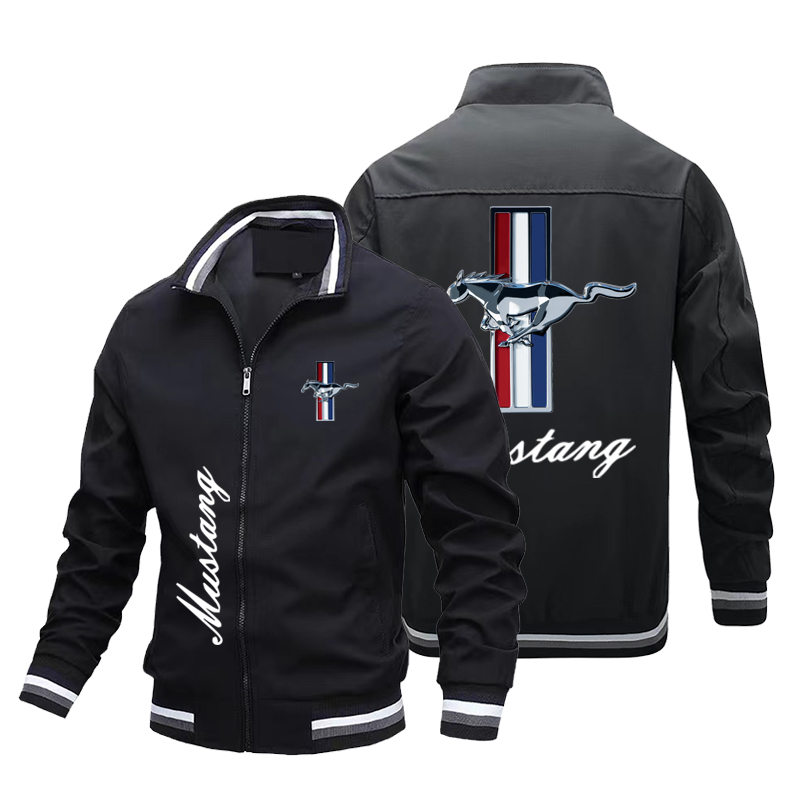Veste pour homme printemps-automne, veste de moto Mustang, veste de moto imprimée, coupe-vent décontracté pour homme, vêtement de sport tendance