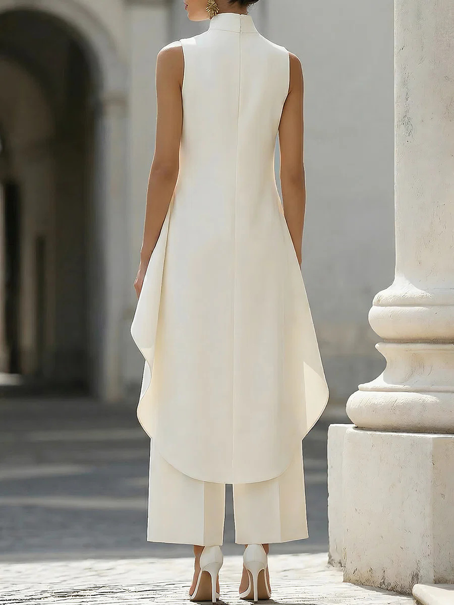 Ensembles Assortis Femme Été 2026 – Nouvelle Collection Chic : Ensemble 2 Pièces Élégant avec Haut Sans Manches et Pantalon Droit au Design Irrégulier, Style Simple