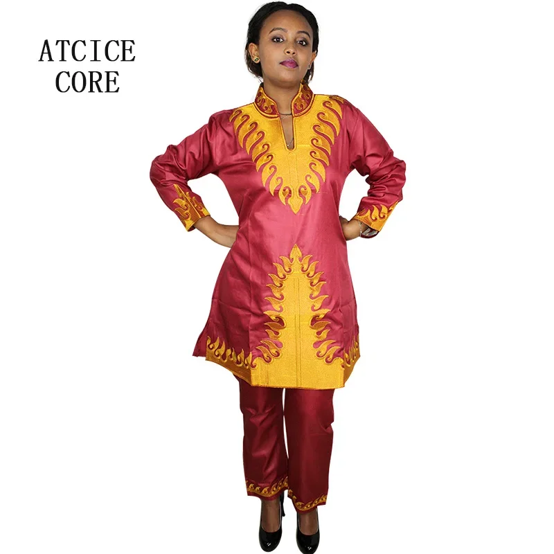Robes africaines au design brodé Bazin, haut avec pantalon, vêtements africains