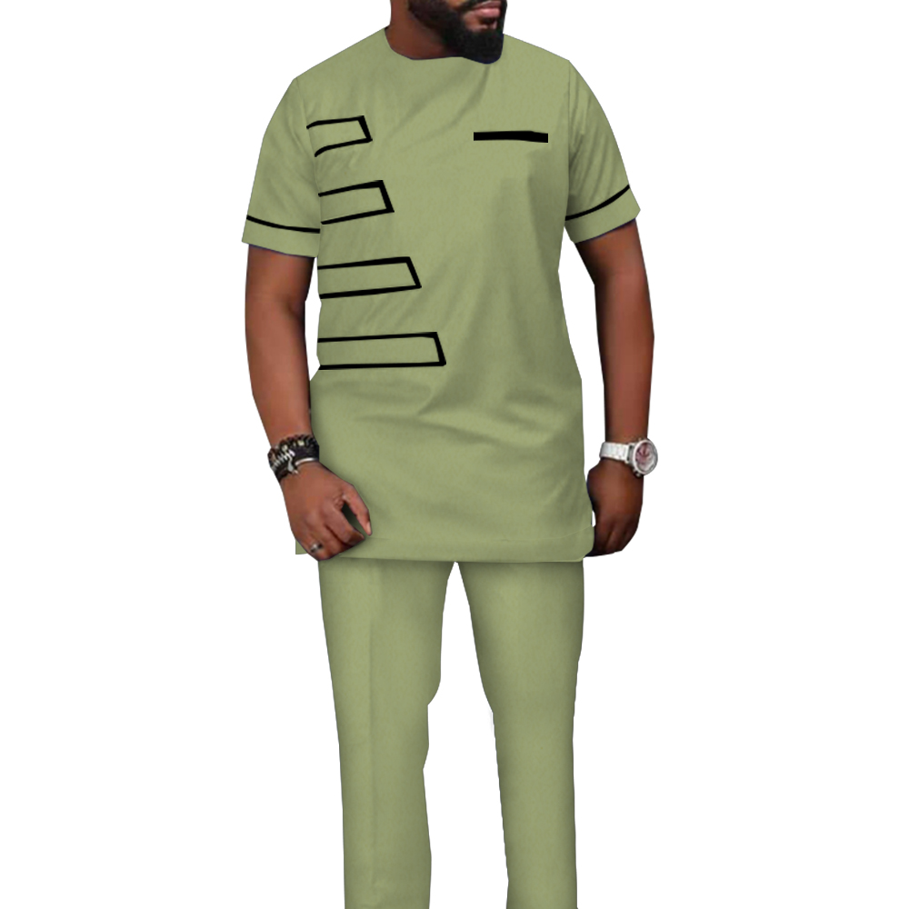 Tenue Traditionnelle Africaine pour Homme, Ensemble Trempé, Haut et Pantalon Solides, Chemise Riche 2 Pièces avec Surintendant, Tenues Formelles Masculines, WYN1614