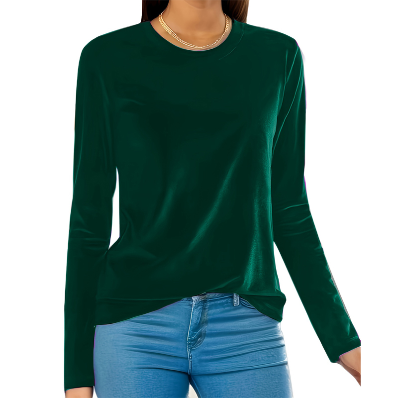 Grande taille femmes hauts 2025 nouvelle couleur unie col rond à manches longues chemise mince extensible Blouse décontracté coupe ample tunique haut 1XL-5XL