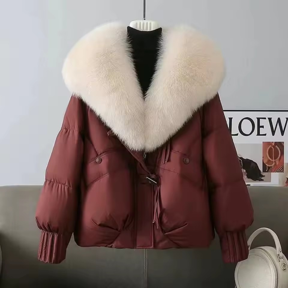Mode hiver vers le bas coton veste femmes 2025 nouveau coréen grand col de fourrure épais court Parkas femme chaud neige vêtements d'extérieur