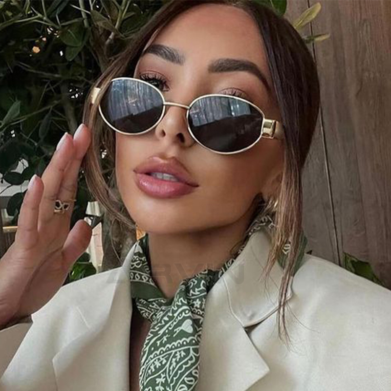 Lunettes de soleil ovales sexy pour femmes, design de luxe tendance, monture en métal, protection UV400, lunettes de soleil classiques vintage pour femmes