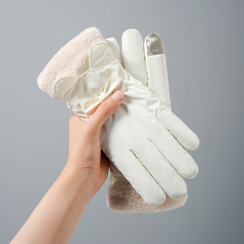 Gants chauds d'hiver pour femmes, en velours épais, imperméables, coupe-vent, nœud mignon, pour étudiant, cyclisme en plein air, écran tactile, gants de Ski