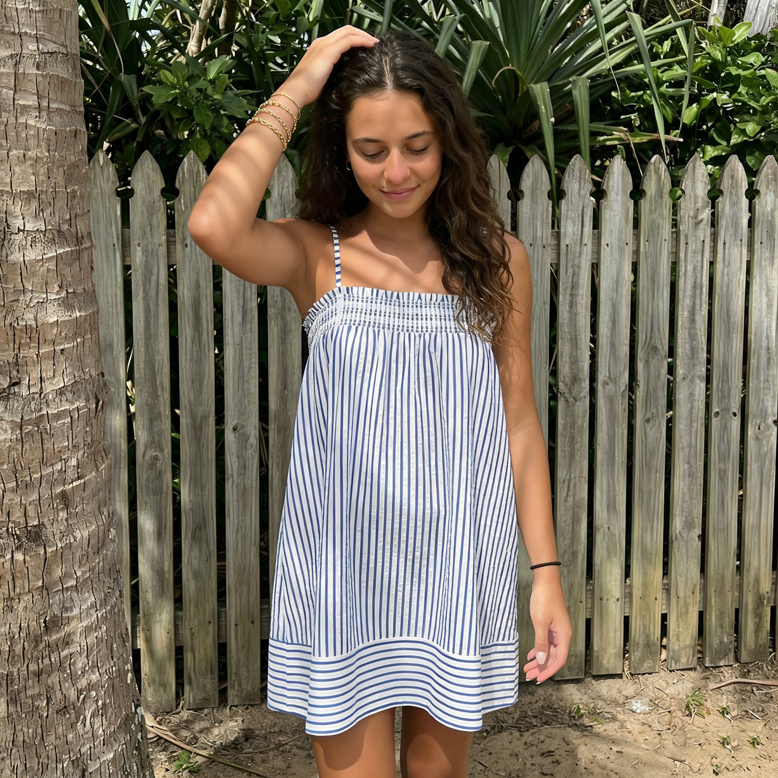 Robe Courte Bohème Rayée pour Femme, Bretelles Fines, Fluide, Dos Nu, Imprimée, Idéale pour les Vacances d'Été