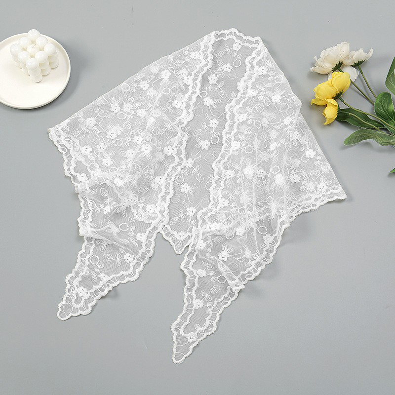 Mn-Écharpe Hijab Triangle en Dentelle pour Femme, Châle Brodé, Élégant, Fin, Protection Solaire, Été, Nouveau