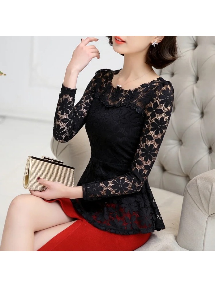Femmes blusas blusa longa camisa feminina vintage à manches longues dentelle blouse plissado topo chemise femme grande taille S-5XL