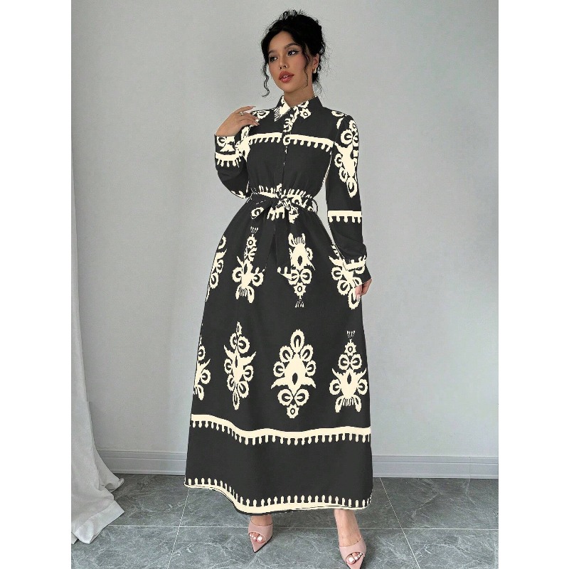Robe Eid femmes musulmanes fête Abaya robes imprimer Jalabiya à lacets longue Robe Ramadan maroc dubaï caftan Islam Abayas robes