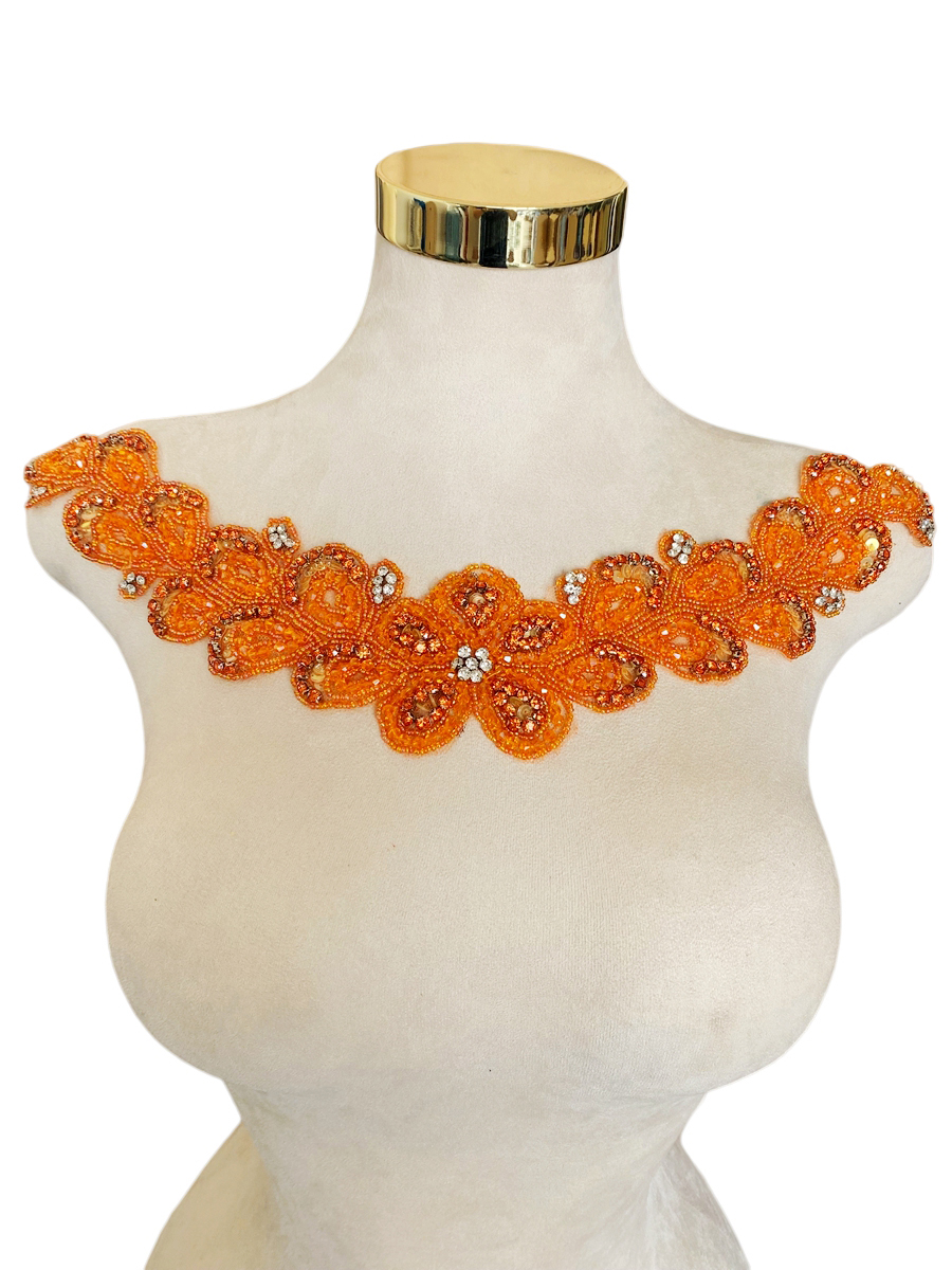 Robe de bal florale de luxe faite à la main avec strass et diamants, matériel à col rond, tissu perlé en Tulle, décoration pour vêtements