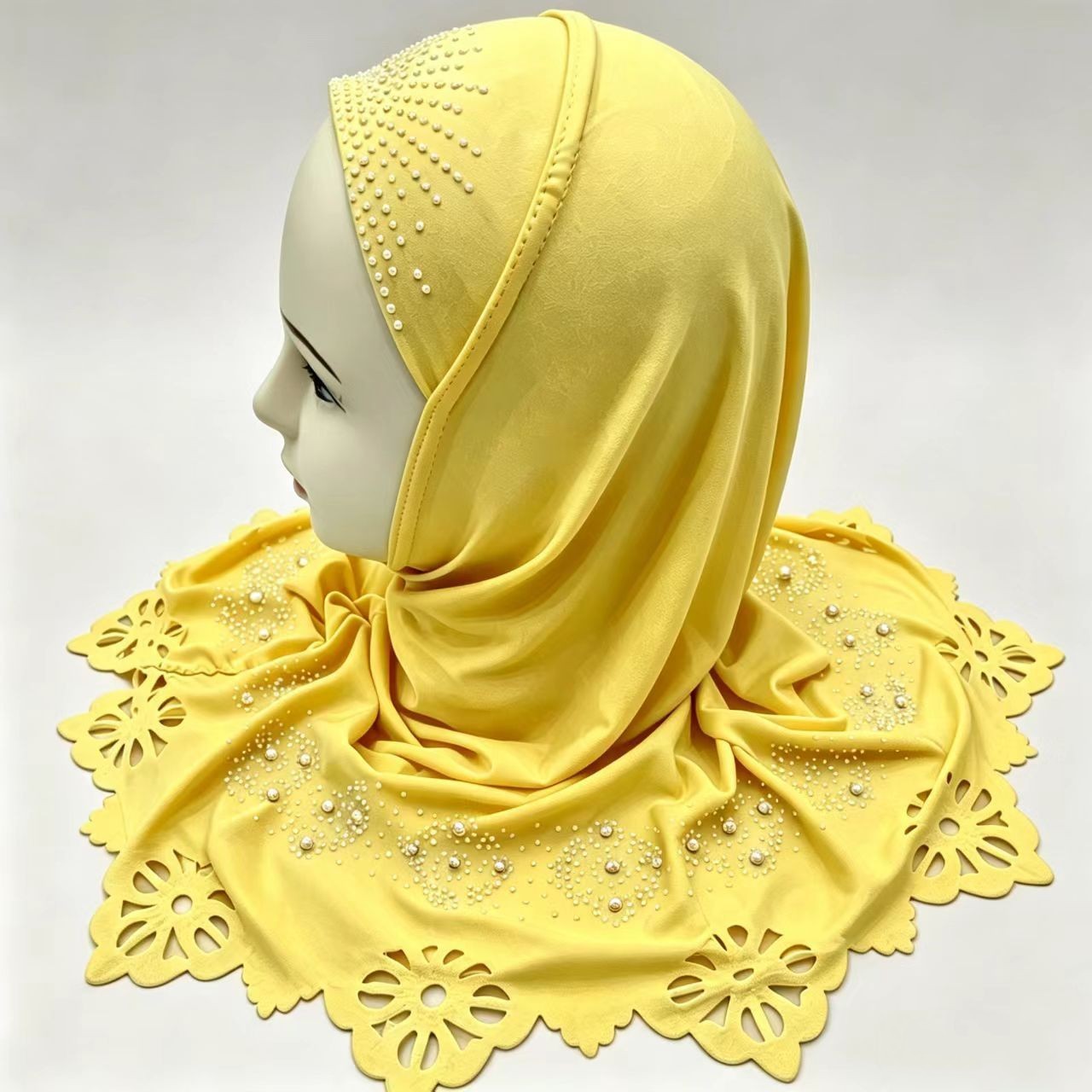 Bonnet Hijab Enfant Fille à Paillettes et Strass, Style Malaisien, Bonnet Instantané Uni, Coiffe Musulmane Islamique pour Enfants
