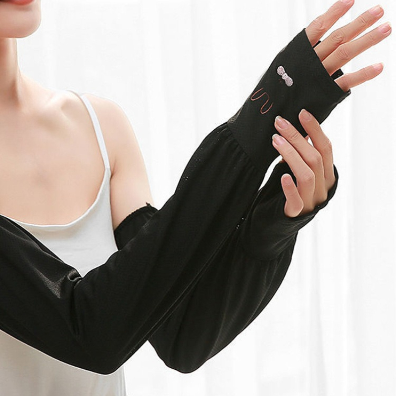 Manches de protection solaire en soie glacée pour l'été, protection UV pour la conduite en extérieur, manches de protection des bras amples pour femmes, motif lapin