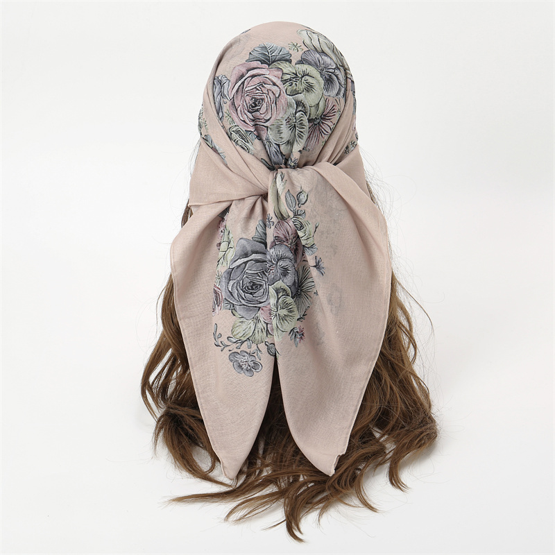 Écharpe carrée en coton pour femmes, bandana, bande de sauna, fleurs, vintage, luxe, été, plage, mouchoir bohème, accessoires pour filles, nouveau, 2024
