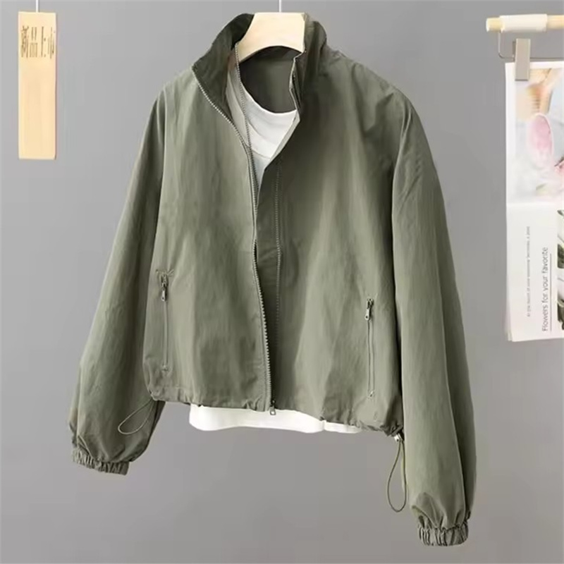 Femmes veste courte printemps automne nouveau décontracté Femme coupe-vent col montant outillage veste basique manteau à glissière hauts Gabardina Mujer