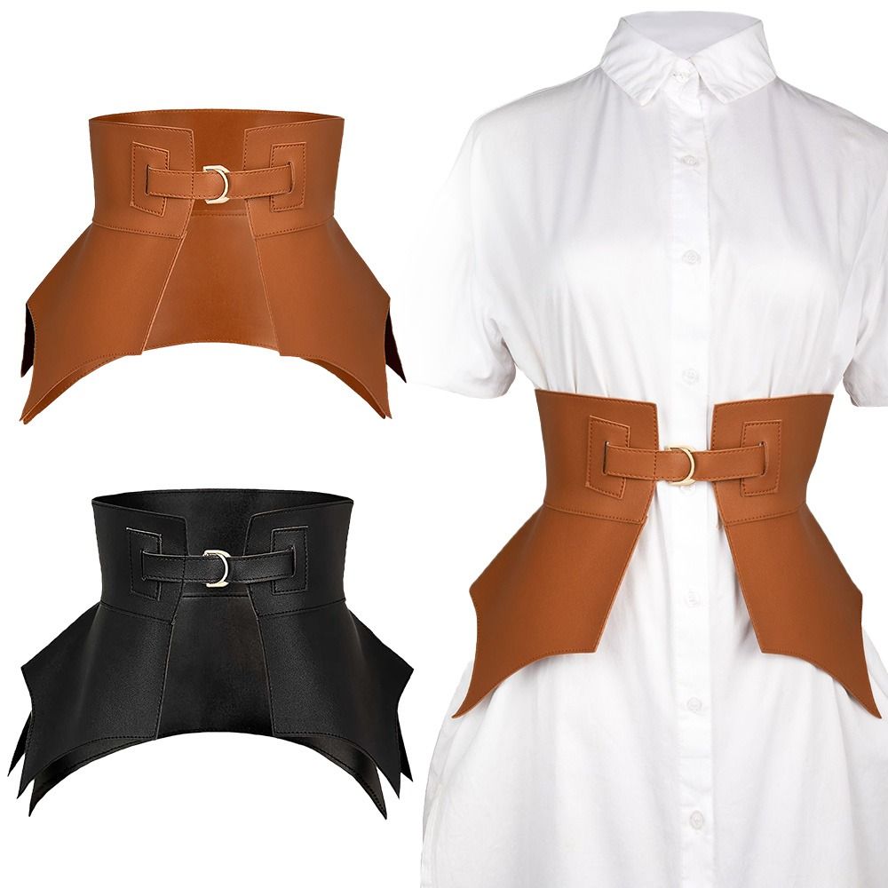 Ceinture corset en cuir PU pour femme, longue et large, irrégulière, noire et marron, style punk, mode automne et hiver