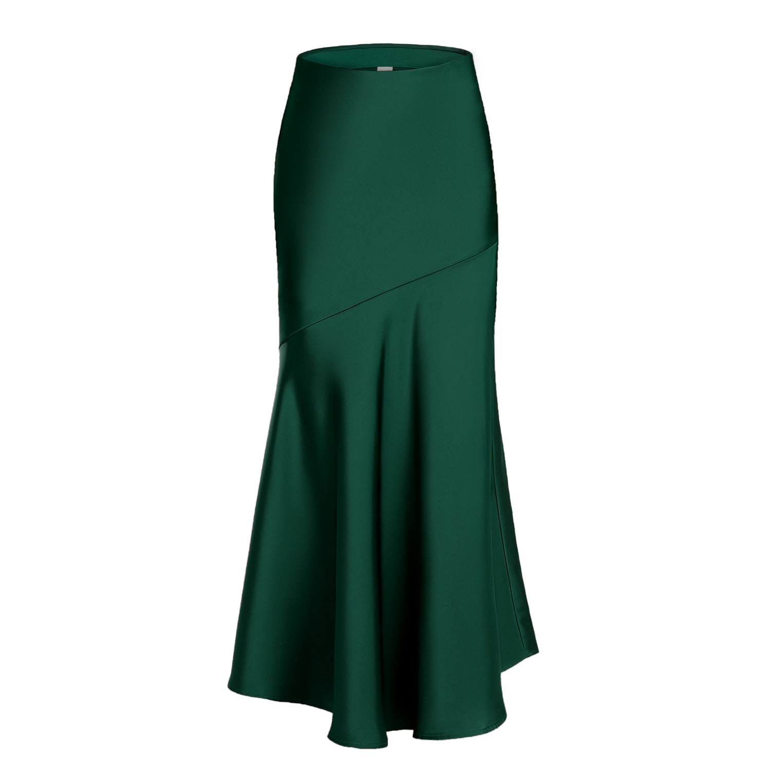 Queue de poisson Maxi jupe élégante fausse soie Satin jupes pour femmes taille haute a-ligne bureau dame jupe couleur unie finition brillante W6681