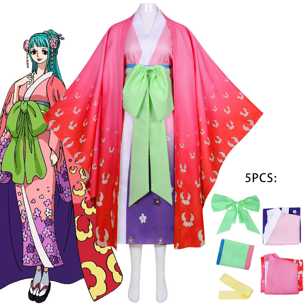 Costume de Cosplay Anime One Kozuki Hiyori pour Femme, Kimono d'Halloween, Uniforme de Carnaval, Imprimé Rose Trempé, Ceinture à Nministériels d