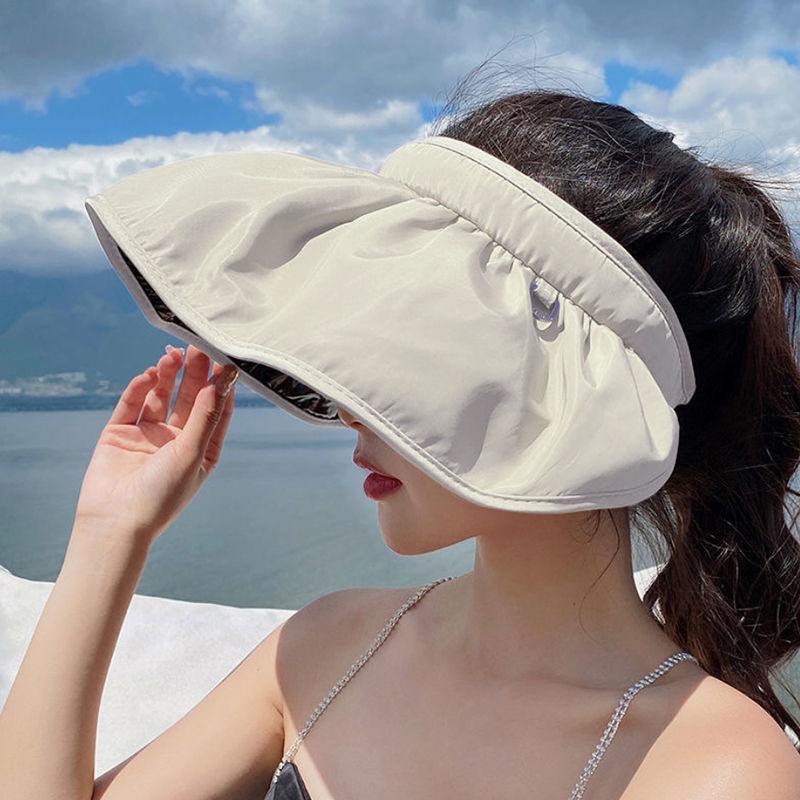 Chapeau de soleil pliable pour femme, visière large, protection UV, chapeau de plage d'été