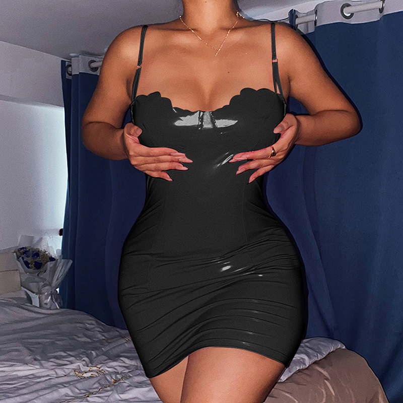 Robes d'été Sexy pour femmes, en cuir verni, fermeture éclair, slim, solide, courte, Mini robe, taille S M L
