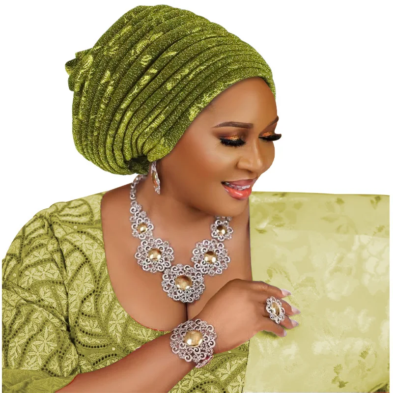 Turban Africain en Tissu Pailmétrage pour Femme, Écharpe de Sauna Musulmane, Bonnet Plissé