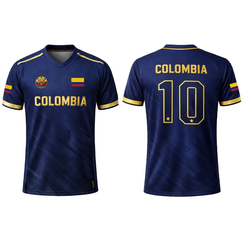 Maillot de football respirant à manches courtes imprimé en 3D avec drapeau de la Colombie, pour sports d'été en plein air, haut d'entraînement unisexe décontracté à col en V