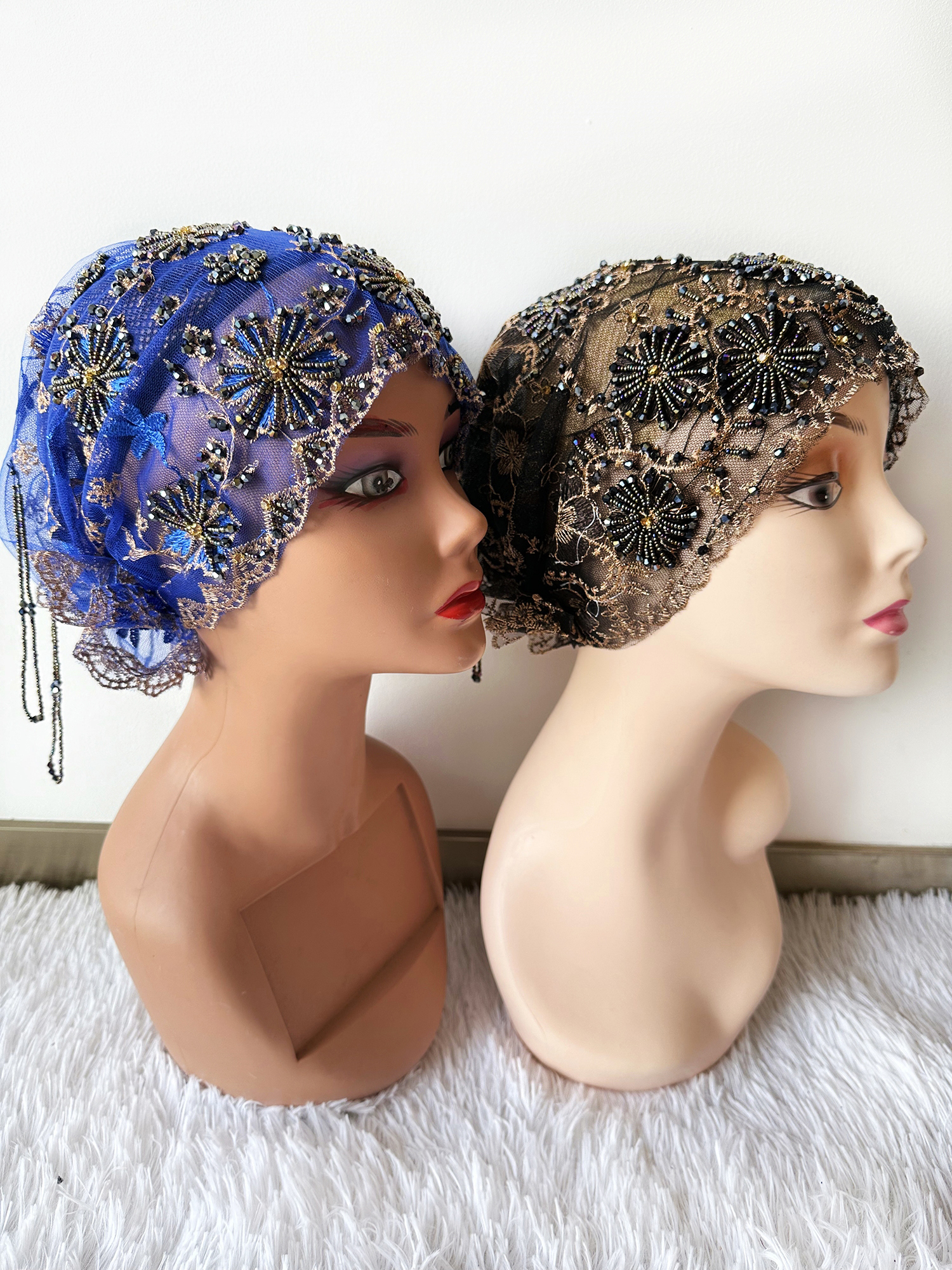 Haute qualité dentelle artisanale perlée Turban chapeau femme bandeau casquettes femmes musulmanes foulard Bonnet prêt à porter intérieur Hijabs
