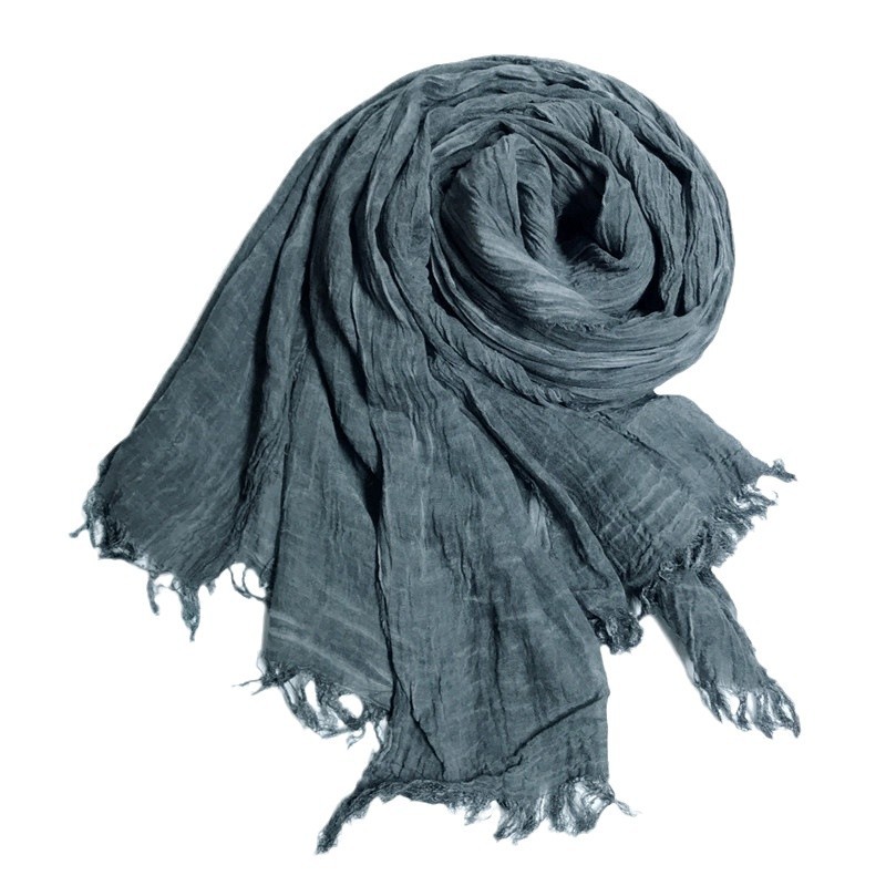 Écharpe Vintage en coton et lin froissé pour hommes et femmes, couleur unie, Pashmina chaud, bord frangé, châles et enveloppes doux, automne hiver