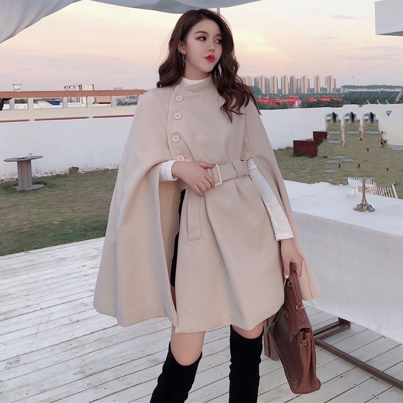 Nouvelle Écharpe-Cape Poncho en Laine de Haute Qualité Automne 2026 avec Ceinture pour Femme, Manteau-Cape Coréen Mi-long Sans Manches Décontracté pour Dames