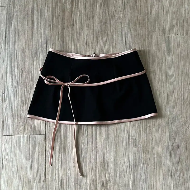 Jupe costume Sexy femmes vêtements 2 pièces ensembles tunique dos nu gilet court pansement nœud moulante Mini jupes tenues Chic ensemble d'été
