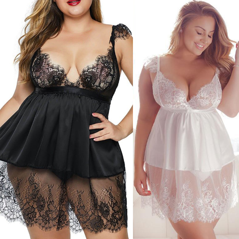 XL-6xl grande taille femmes Sexy Lingerie dentelle soutien-gorge coupe basse séduisante sous-vêtements ouvert entrejambe chemise de nuit érotique Badydolls Costumes