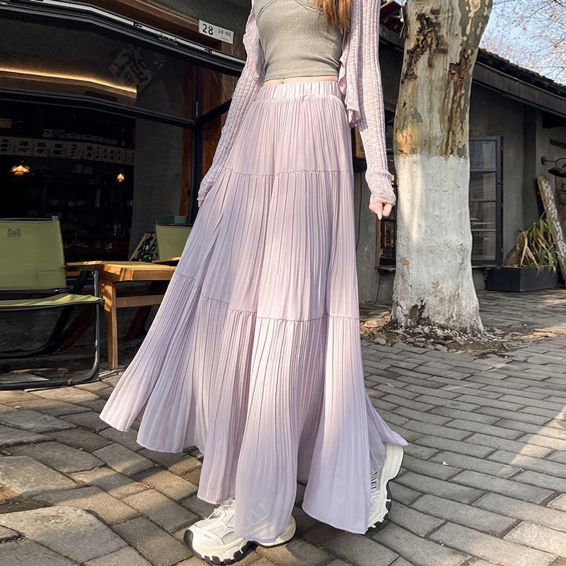 Printemps été femmes jupes Vintage taille haute élastique Patchwork blanc noir Chic longue gâteau a-ligne jupe jupes longues pour les femmes