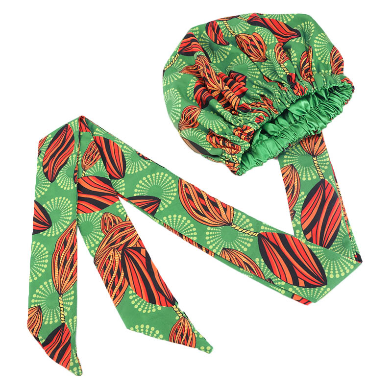 Bonnet de Nuit en Satin Imprimé à Motif Africain pour Femme, Long Ruban, Écharpe de Sauna Double Couche, Grande Taille, Couverture de Cheveux pour Adulte