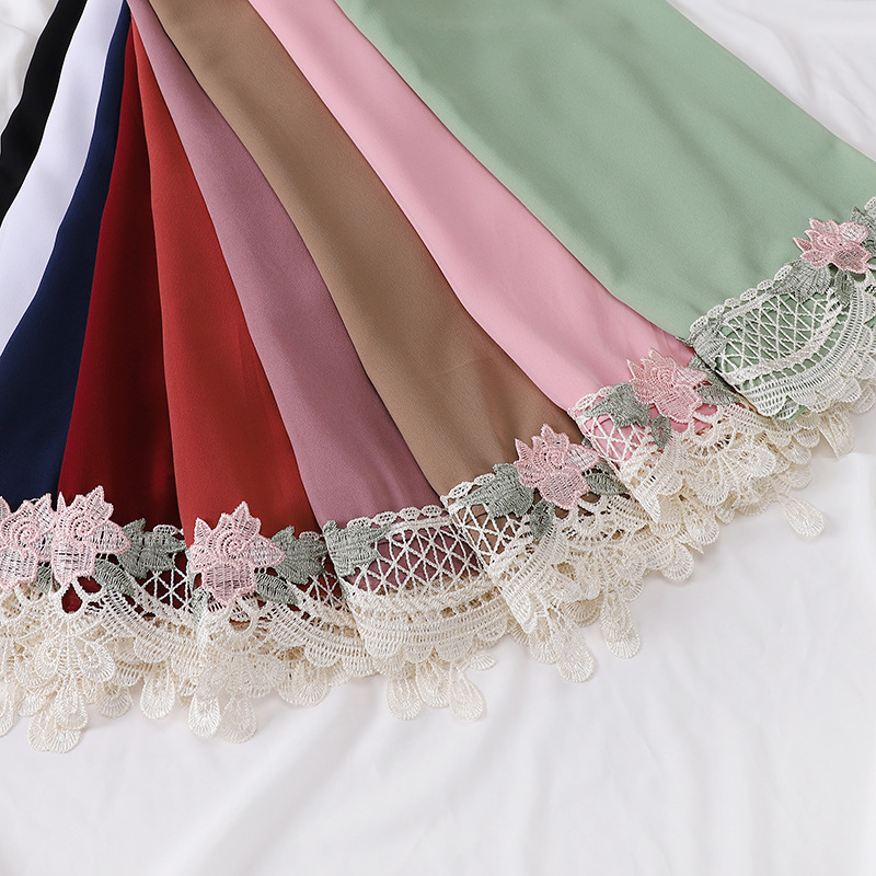 Abaya-Long châle en mousseline de soie perlée pour femme musulmane, hijab haut de gamme, dentelle brodée florale, écharpe ronde pour femme, turban islamique, nouveau, 70x175cm